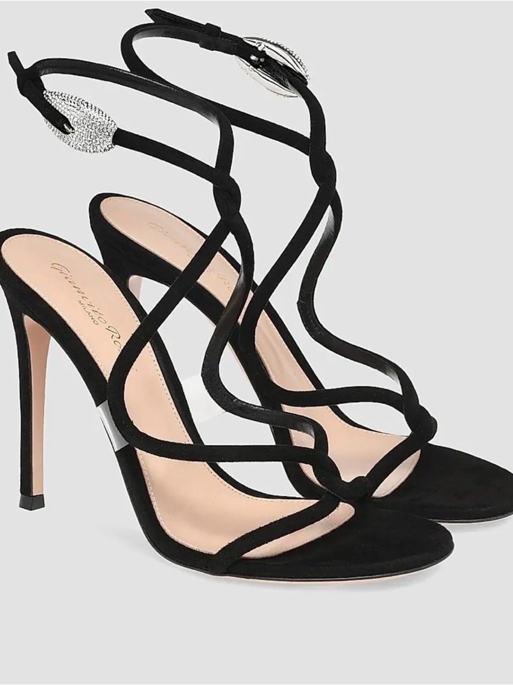 Gianvito Rossi Black Mamba Crystal Suede High Heel Sandals 4in/105 mm Sz 38